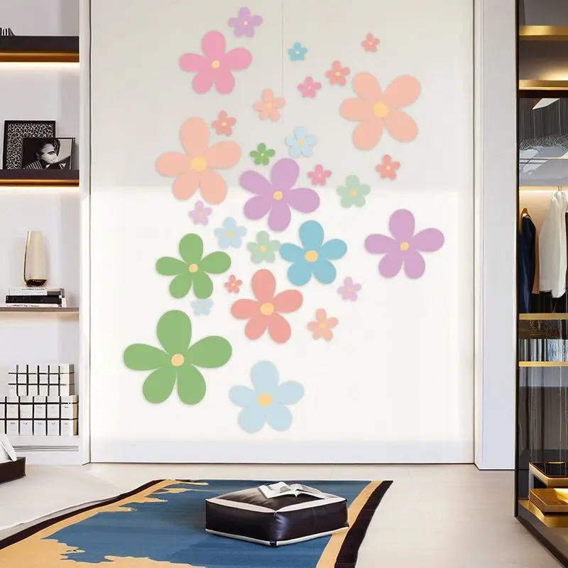 European Style Colorful Small Flower Wall Stickers Hole Filling Kindergarten Bedrooms Glass Door Cute