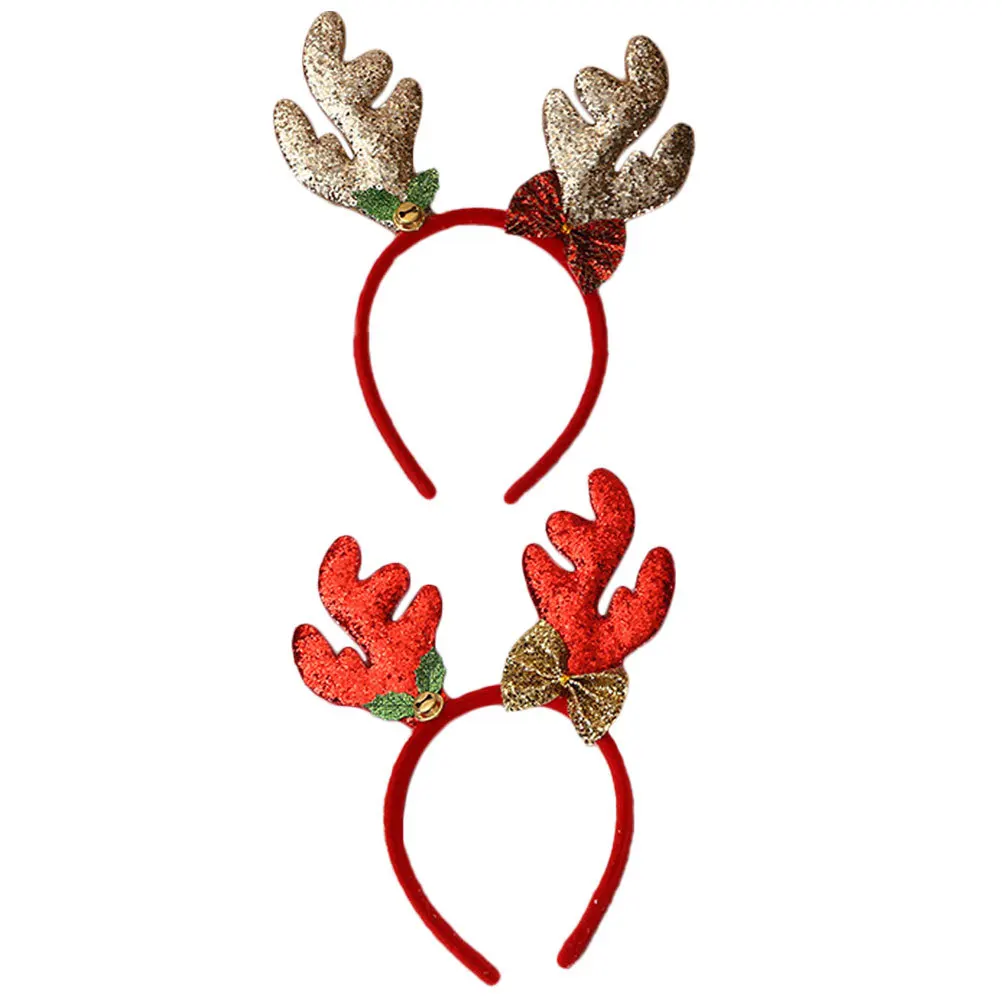

2Pcs Glitter Antler Headwear Deer Horns for Christmas Festival Anniversary Decoration Stage Performance Xmas Hair Hoop