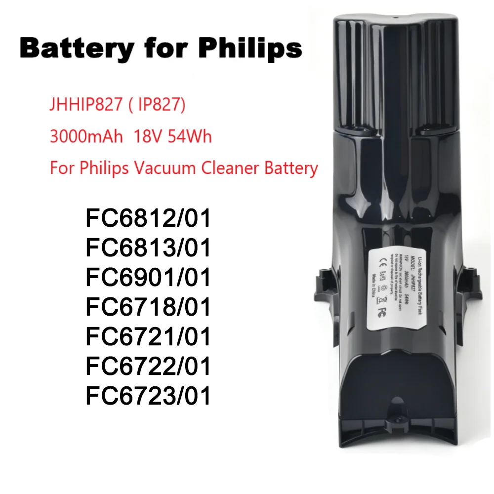 18V JHHIP827 IP827-A 3000mAh Rechargeable Battery for Philips FC6901/01,FC6801,FC6802/01,FC6812,FC6813,FC6814 Cordless Vacuum