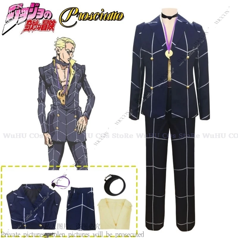 Jo Prosciutto Cosplay Jo‘s Anime Suit For Man Wig Costume Bizarre The Grateful Dead Adventure ANIKI Hit Squad Party Halloween