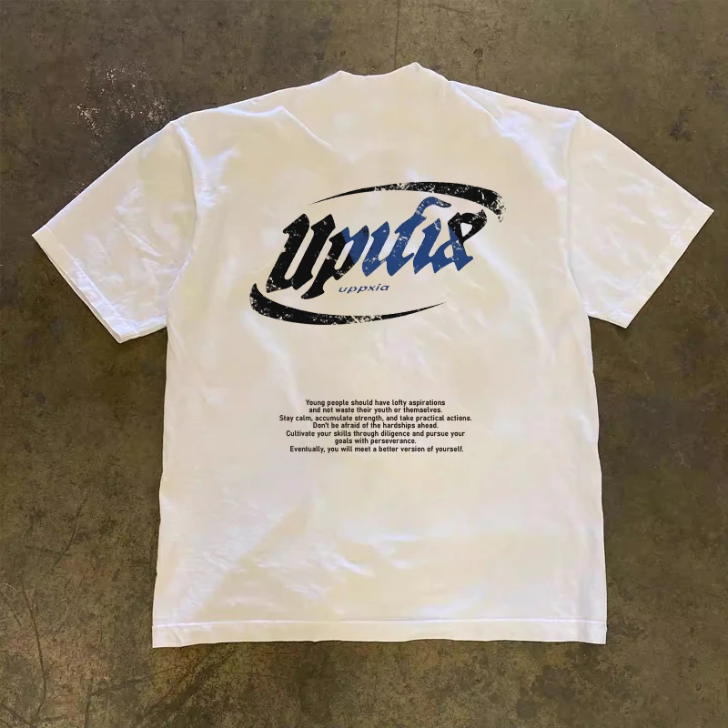 Loose Fit Cotton T-Shirt Unisex Short Sleeve Double Thread UPUPXIA Hero Print Sweat Absorbent round Neck Casual Summer Top