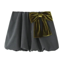 PB&ZA2024 autumn new women's clothing style versatile solid color bow design high waist slimming skirt