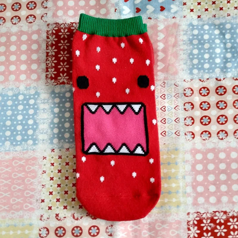 Strawberry Domo Kun Socks for Women Cotton Red Socken Cartoon Anime Kawaii Cute Socks Kids Girls