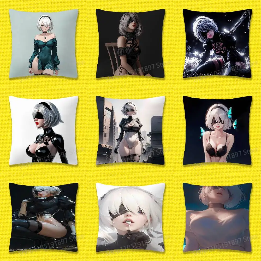 Game Nier A-Automata 2B Throw Pillow Case For 55x55cm 40x40cm 45x45cm 50x50cm 30x30cm Square Office Pillowship Cover