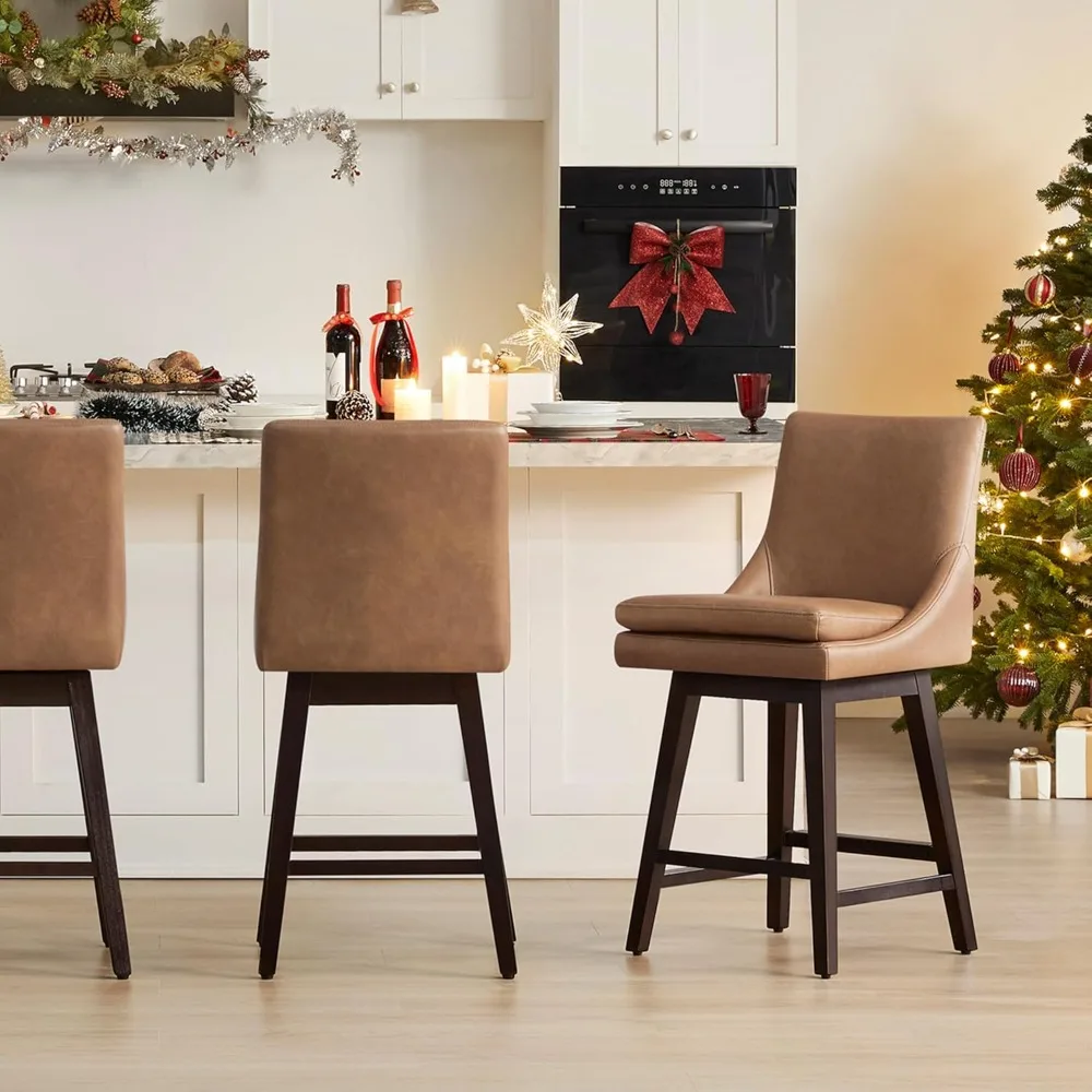 

Counter Height Swivel Barstool with Back Set of 2, FSC Certified Upholstered Faux Leather, 26.8" H Seat Height