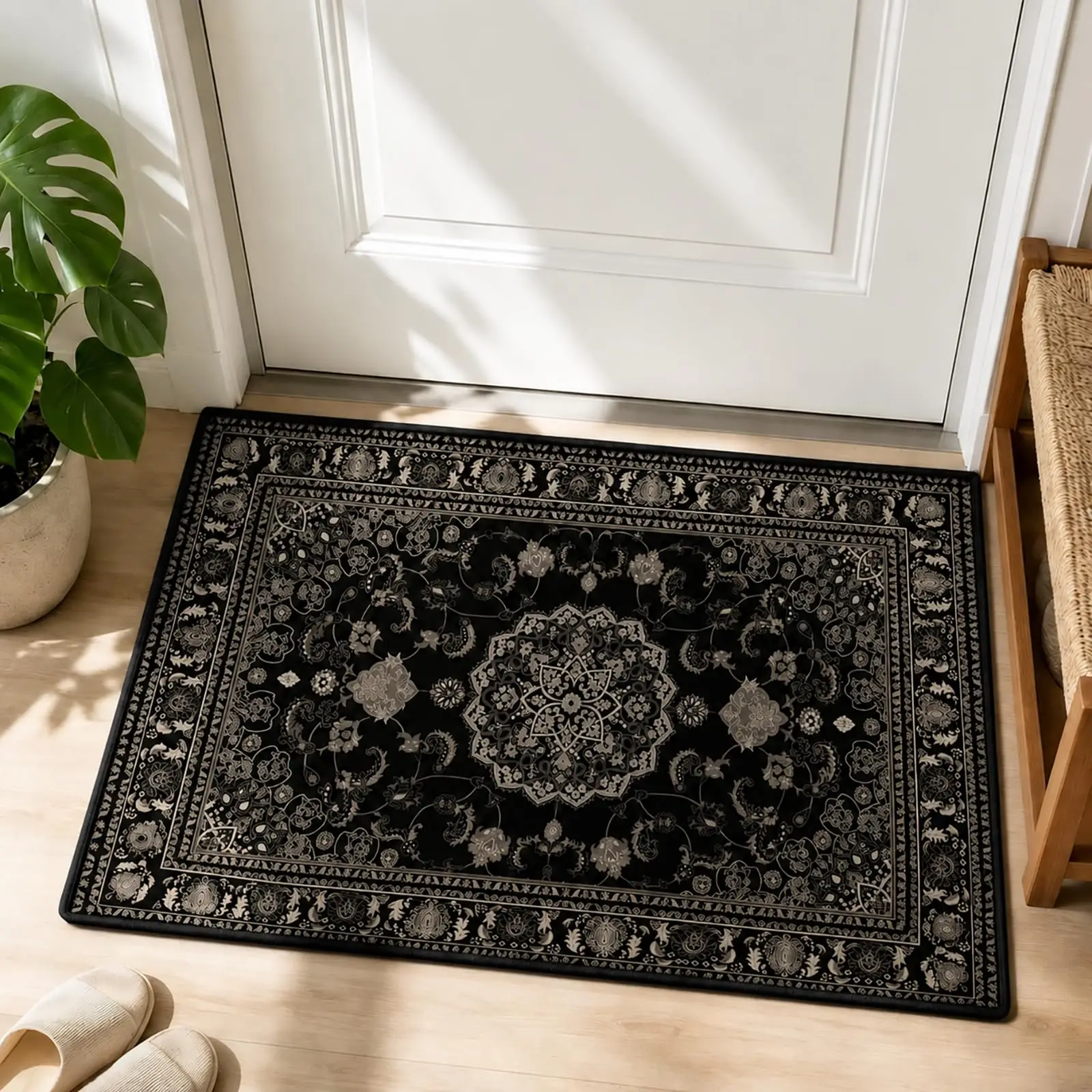 Boho Vintage Small Carpet Soft Dove Velvet Floor Mat Bohemian Pattern Non-Slip Rug for Bedroom Dormitory Hallway Indoor Floor