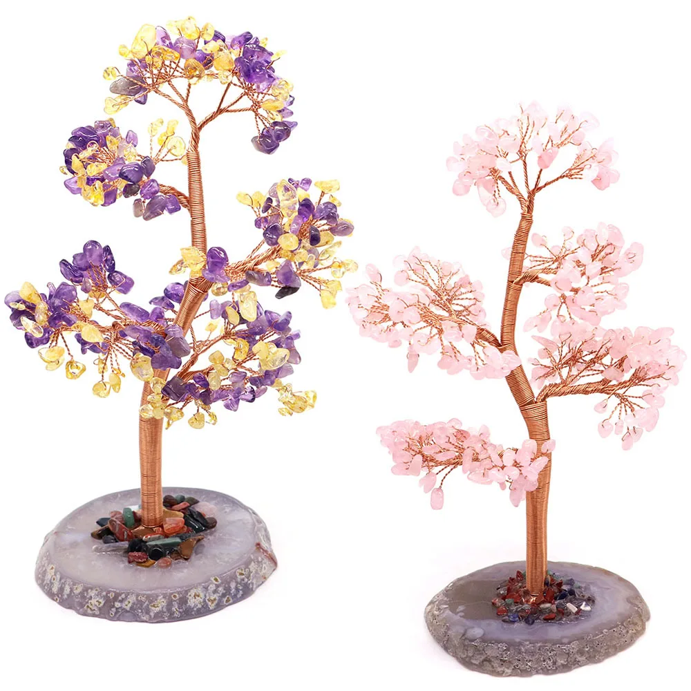 

Crystal Money Tree Copper Wire Wrapped Amethyst Citrine Agate Quartz Healing Reiki Gemstone Feng Shui Chakra Trees Home Decor