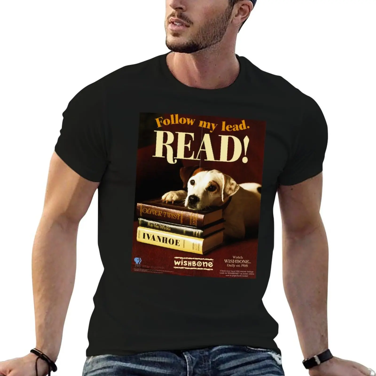 Wishbone dog - READ! T-Shirt Lightweight Basic Short Sleeve Shirt