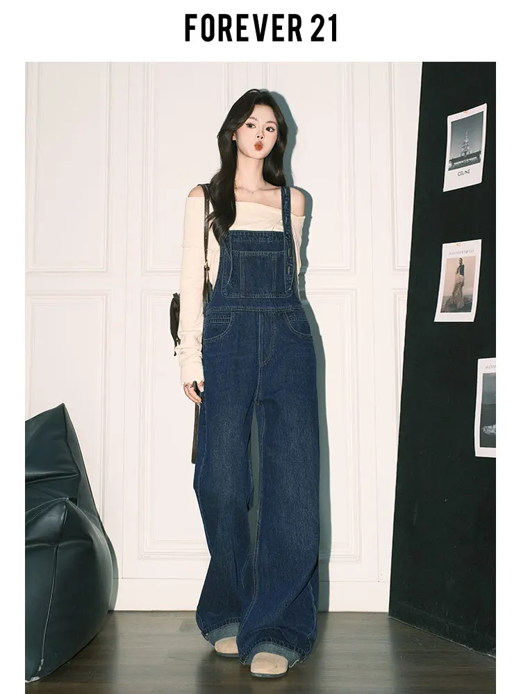 

Forever 2 Vintage Deep Blue Wide Leg Denim Overalls Women's Autumn Anti Aging High Waist Loose Straight Cut Pants