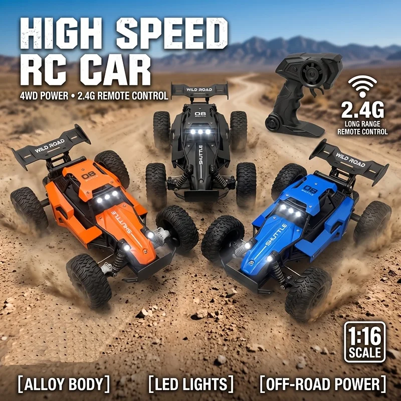 1:16 Scale Remote Control Monster Truck High Speeds 20KMH Off-Road RC Car with LED Lights for Adults Kids Durable Gift Ready for