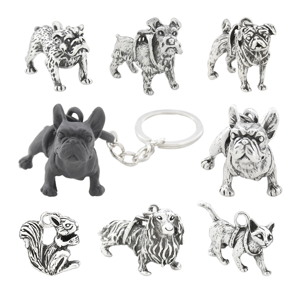 1 Piece Vintage 26 Style English Bulldog Beagle Boxer German Shepherd Greyhound Keychain Pet Dog Key Chain Keyring Bag Charm