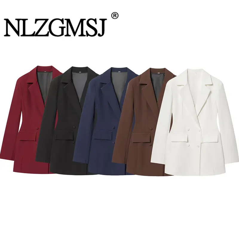 

Женский двубортный блейзер NLZGMSJ 2026: Весенний, винтажный, повседневный, шикарный, с длинными рукавами. Новая модная модель для офиса.