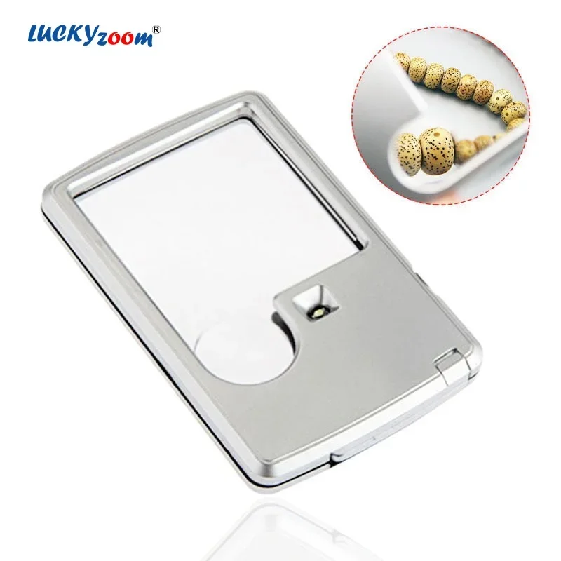 3X 6X Rectangular LED Magnifying Glass Portable Mini Illuminated Magnifier With LED Light Pocket Reading Lupa Elderly Lupe