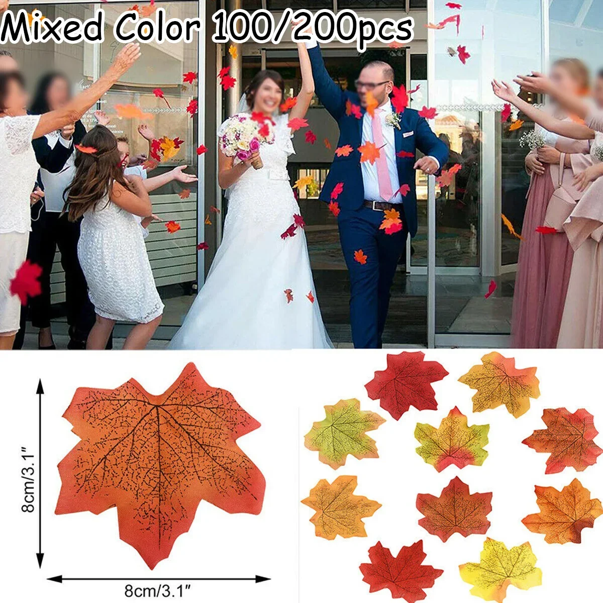 100/200Pcs Artificial Maples Leafs Autumn Fake Silk Leaves Home Living Room Desk Decoration Crafts Wedding Holiday Party Decor