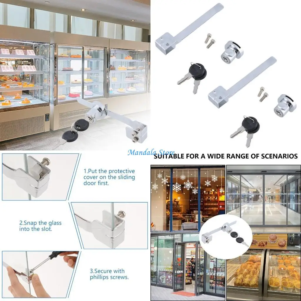 

U2JC 2Pcs Sliding Closet Showcases Security Lock with Glass Door Lock Replacement Ratchets Lock Easily to Install
