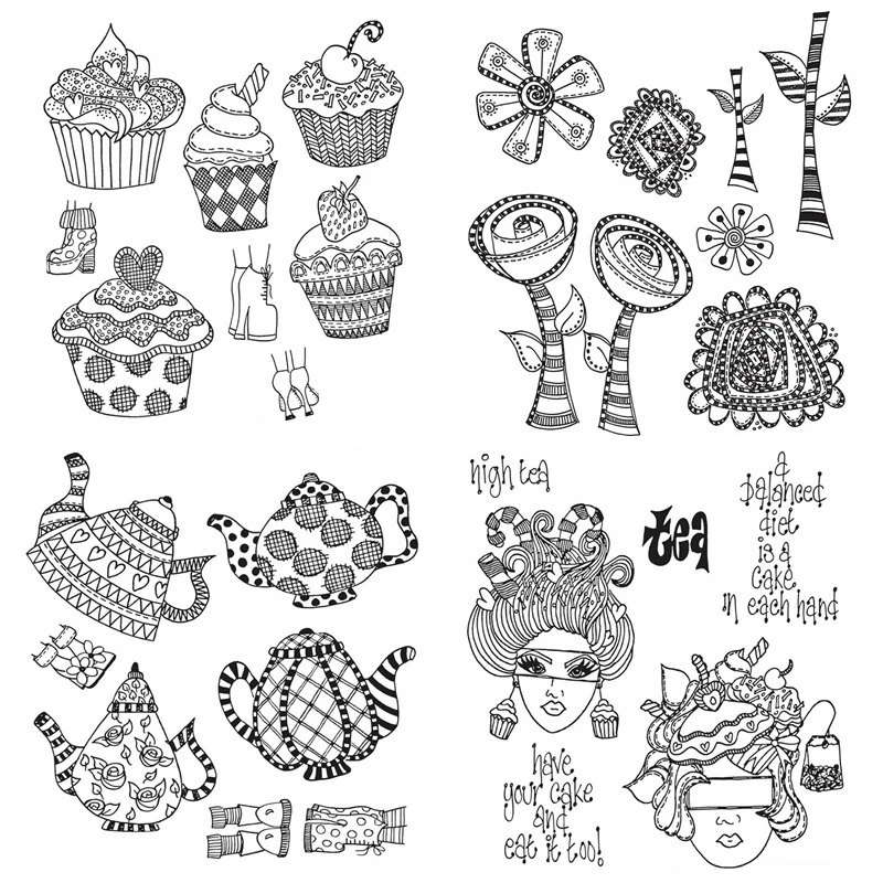 Clear Transparent Stamp Cupcake Teapot Flower Face Mixed Pattern Seal For DIY Scrapbooking Decoration Paper Craft Album Card