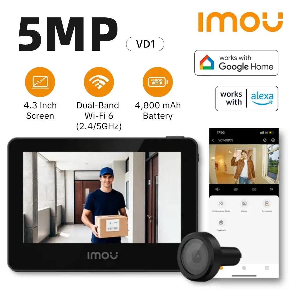 Imou Smart 5MP 3K 149° Wide View Angle Mini Digital Peephole Eye Viewer WiFi IR PIR Detection Doorbell Door Camera Alexa Google