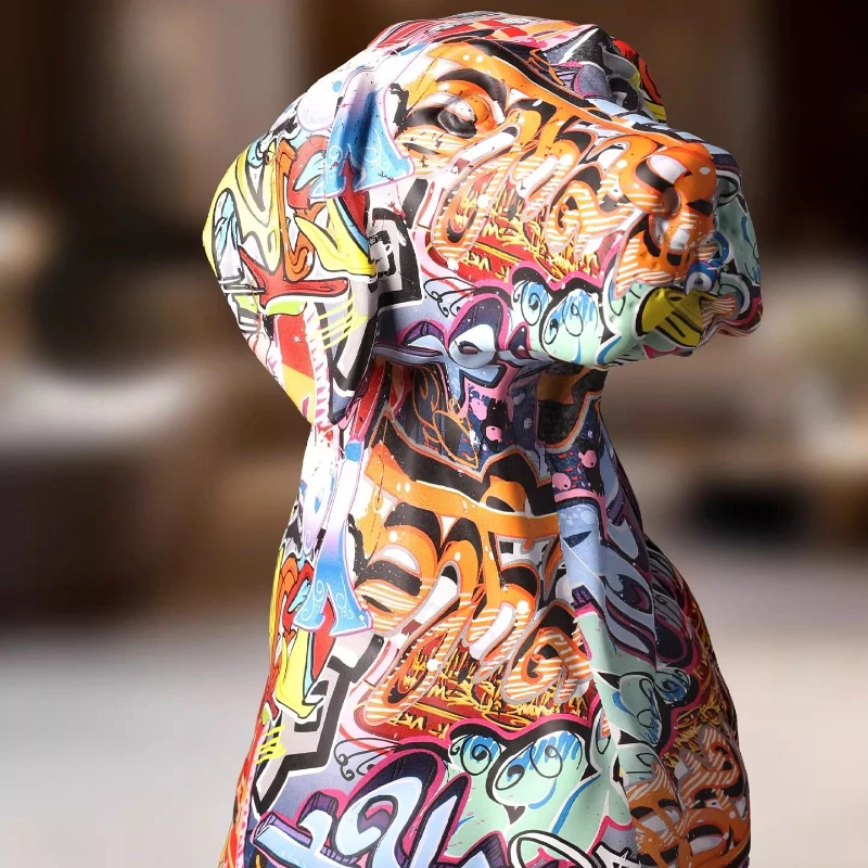 American Graffiti Golden Retriever Floor Dog Ornament Modern Light Luxury Living Room Porch TV Cabinet Statue Resin Home Decor