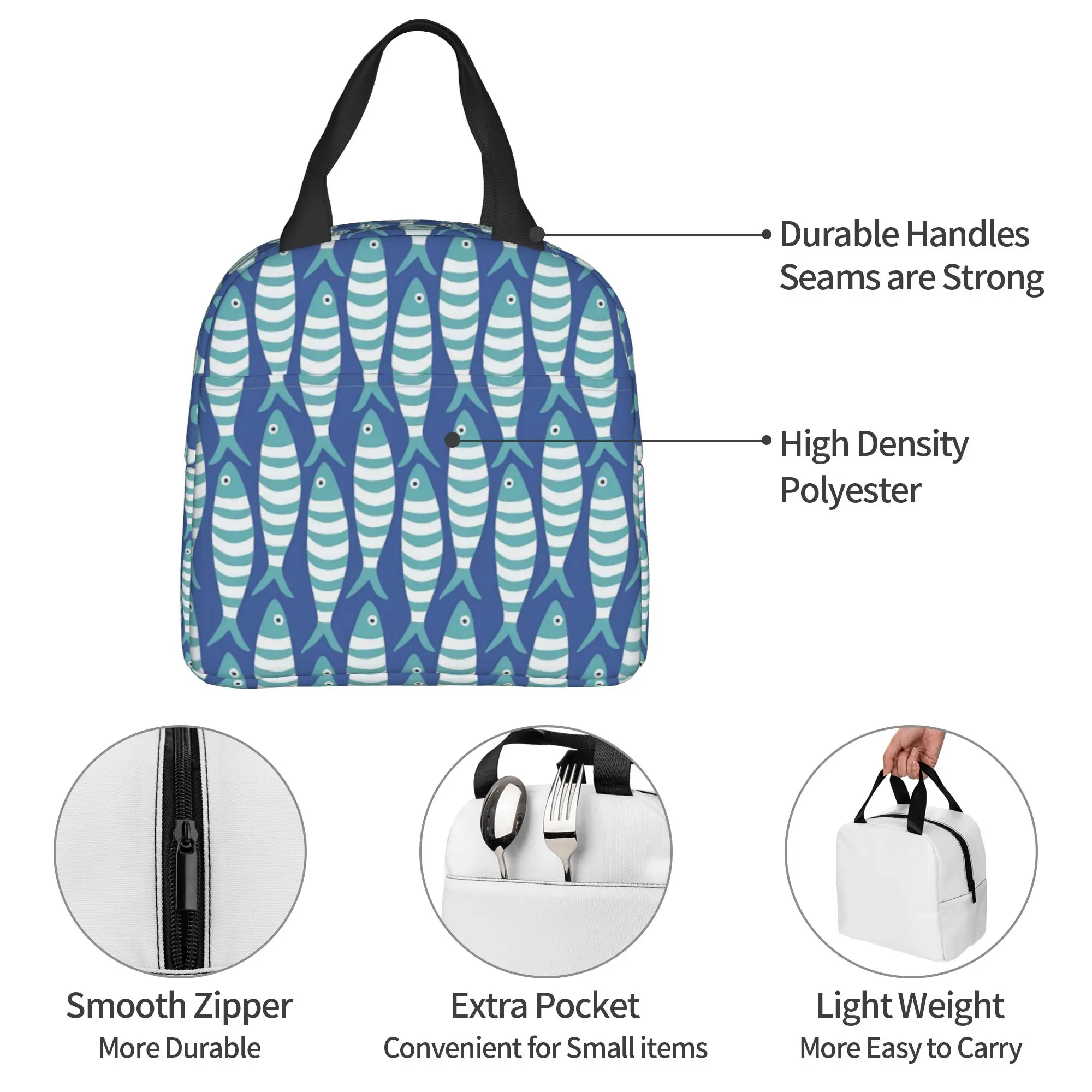 Blue Watercolour Shark Thermal Insulated Lunch Bag Monochrome Ocean Animal Portable Lunch Container Outdoor Storage Food Box