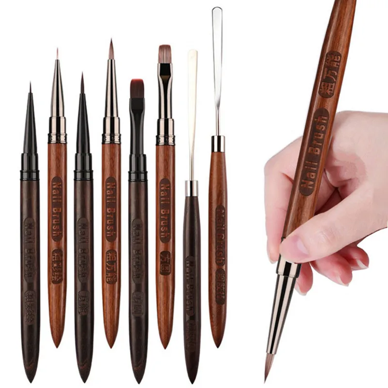 8種類の白檀ハンドルネイル描画ブラシ、マニキュアペイント、グラデーションUVジェルエクステンションビルダー描画ペン用