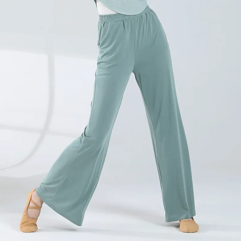 Dance pants women's new pocket practice yoga pants loose copper ammonia silk training folk dance wide-leg