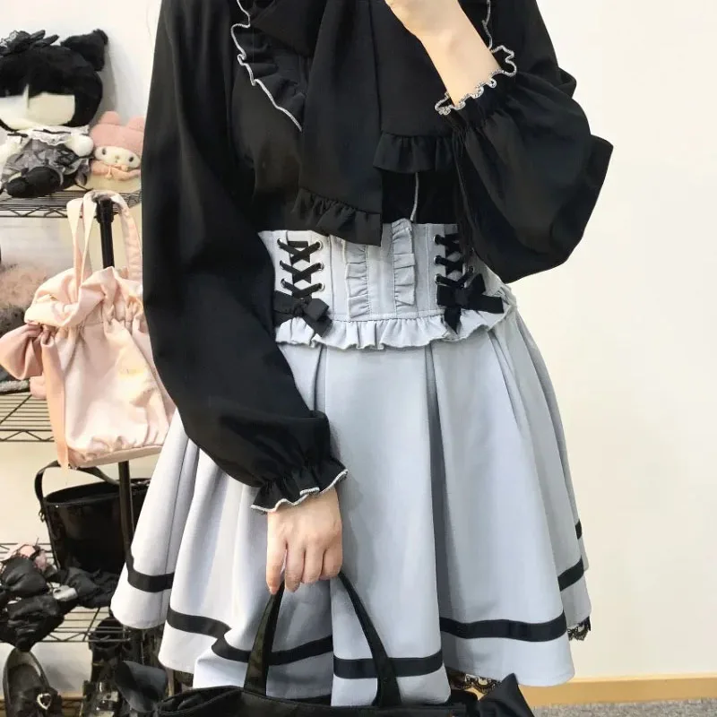 Japanische kawaii lolita Minirock Frauen hohe Taille rosa blau Verband Fee y2k ästhetischen Rock lässig niedlichen Rüschen rock neu