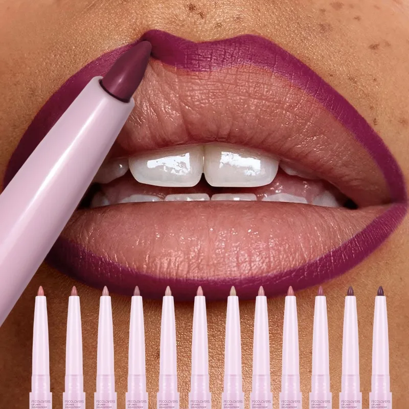 Lápiz de línea de labios morado resistente al agua, a prueba de contaminación, duradero, no se cae, lápiz de línea de labios duradero, lápiz labial de cosméticos para labios