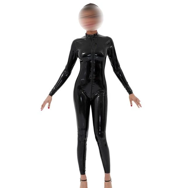 

Sexy Wome Handmade Black Latex Catsuit front Zipper Through Crotch Tight-fitting Bodysuit 0.4mm Cosplay