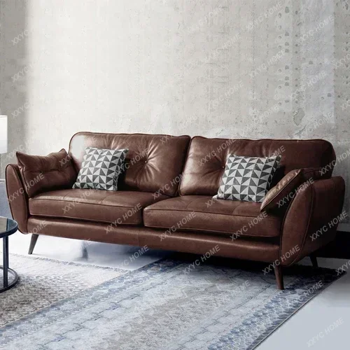 Genuine Leather Sofa Small Apartment Living Room Office Clothing Store Modern Simple Dark Green Oil Wax Leather