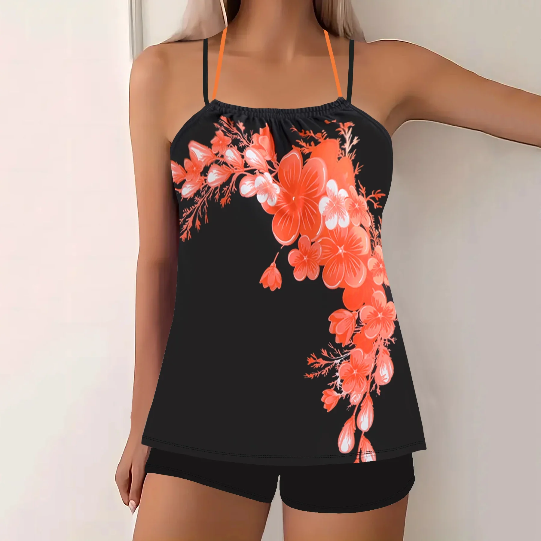 Floral Pattern 2 Piece Set Tankini, Skirted Style with Boyshorts Swimsuits, Women's Swimwear & Clothing Summer Sexy Bikini