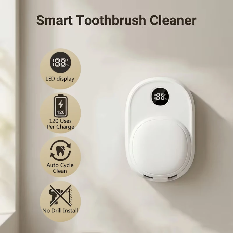 Place Two Toothbrushes In The Toothbrush Holder, Wall-mounted Smart Toothbrush Storage Rack, Rechargeable Lithium Battery, USB Charging, No Drilling Required For Installation,Toothbrush Box