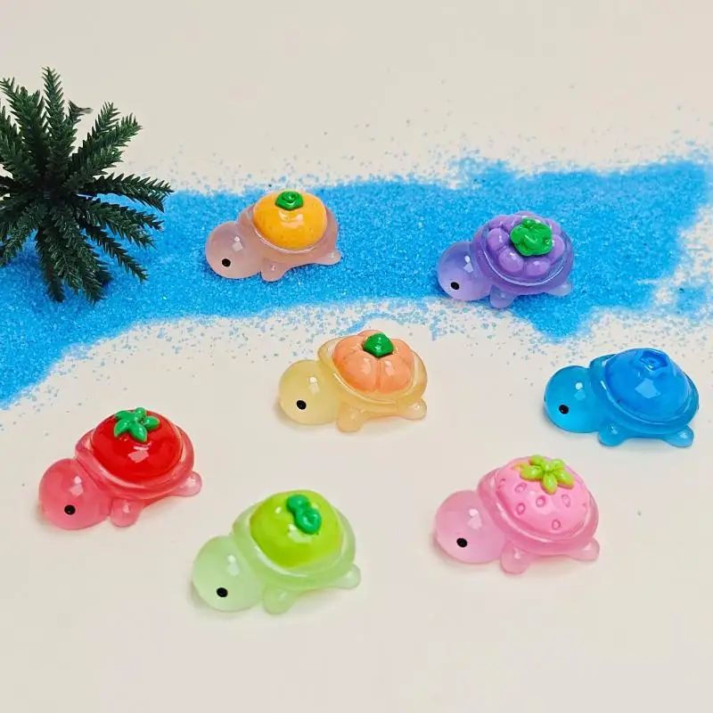 Cute Cartoon Turtle Resin Figurines 50Pcs Glow In Dark Vegetable Fruit Design for Kids Classroom Rewards Small Gifts