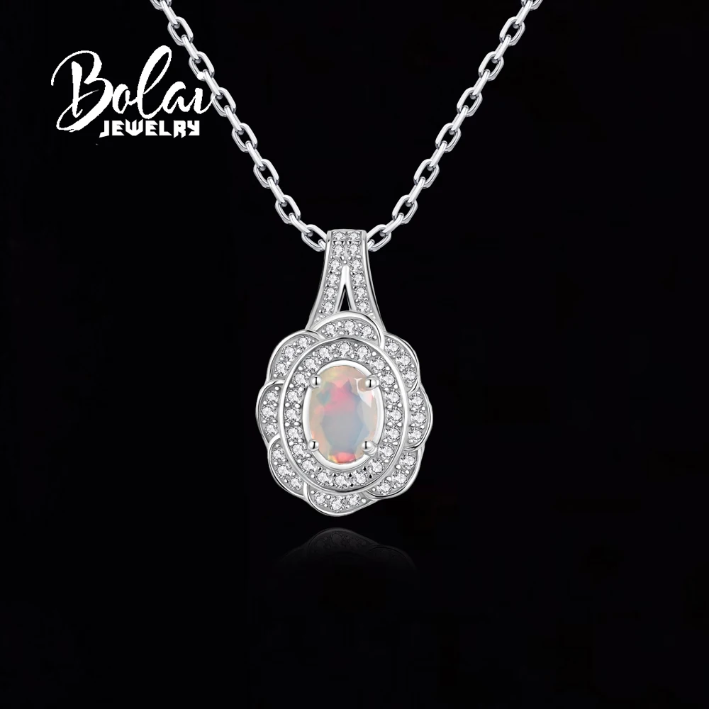 Classic 925 sterling silver Pendant necklace Natural opal October Birthstone gemstones fine jewelry for women Festival gift