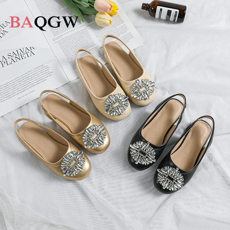 Girls Luxury Sandals Spring Summer Kids Fashion Princess Dress Shoes Bling Baby Toddler Flats Mary Janes Rhinestone Soft Sole