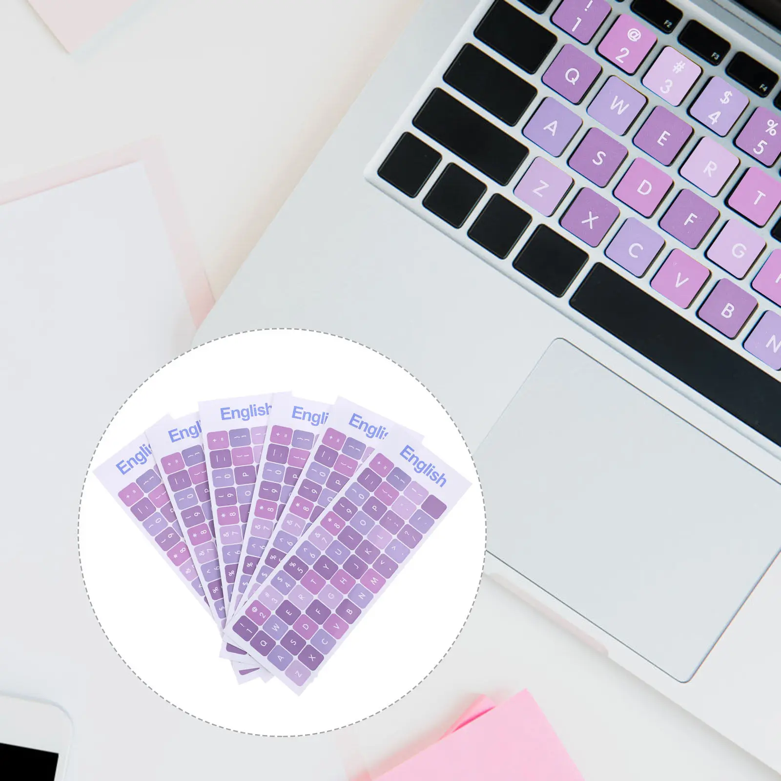 

Набор из 6 премиальных наклеек из ПВХ для английской раскладки клавиатуры для ноутбуков и настольных компьютеров: легко наклеиваются, снимаются, заменяют оригинальные клавиши, улучшают качество.