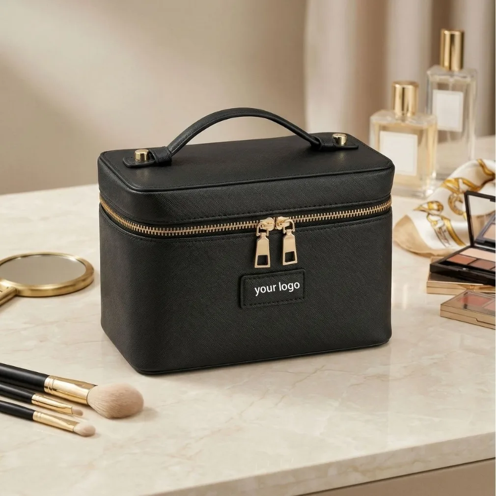 Luxury Ostrich Pattern Leather Makeup Bag Portable Cosmetic Organizer Travel Pouch Private Label Custom Logo Wholesale Storage