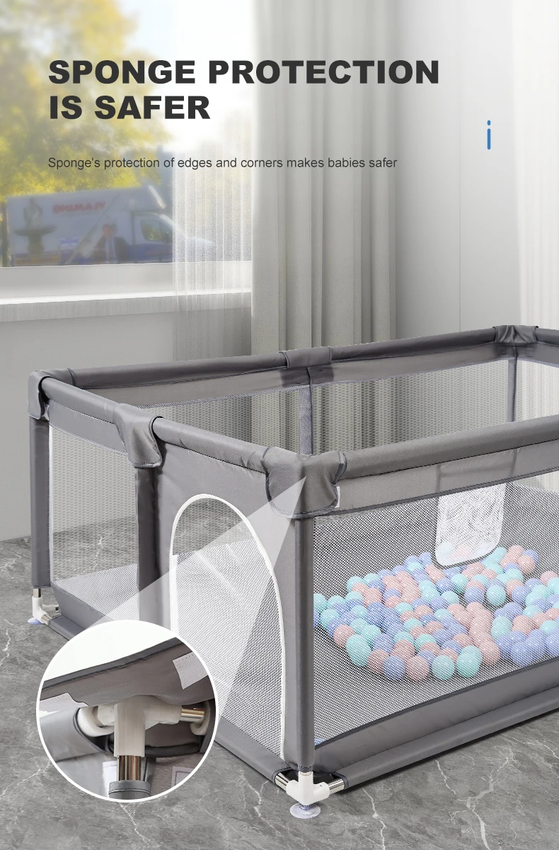 Baby Playpen Extra Large Activity Center Convenient Zippered Entry Door Outer Side Mesh Storage Bag Baby Item Organizer Thickened Stainless Steel Tube Sponge Soft Cushion Protection 360 Visible Mesh