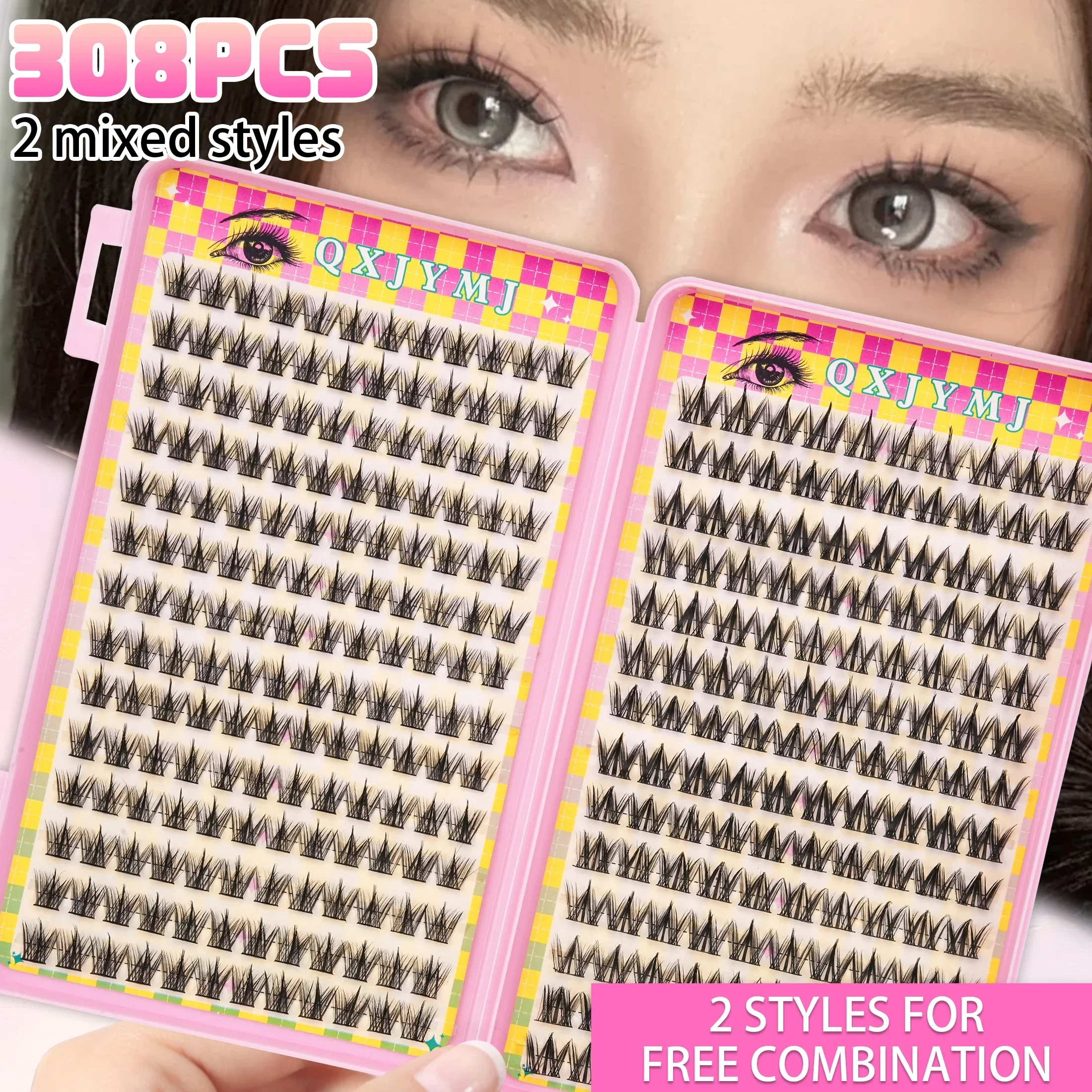 2 Boxes Large Pack DIY Spiky Cluster Individual Lashes Thick Curly Faux Mink Reusable False Eyelashes For Home Women Makeup