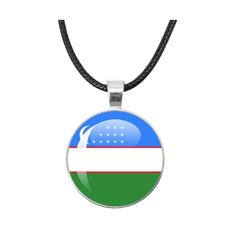 Panama, Jordan, Saudi Arabia, Ghana Glass Cabochon National Flag 25mm Leather Necklace Pendent Jewelry Gift