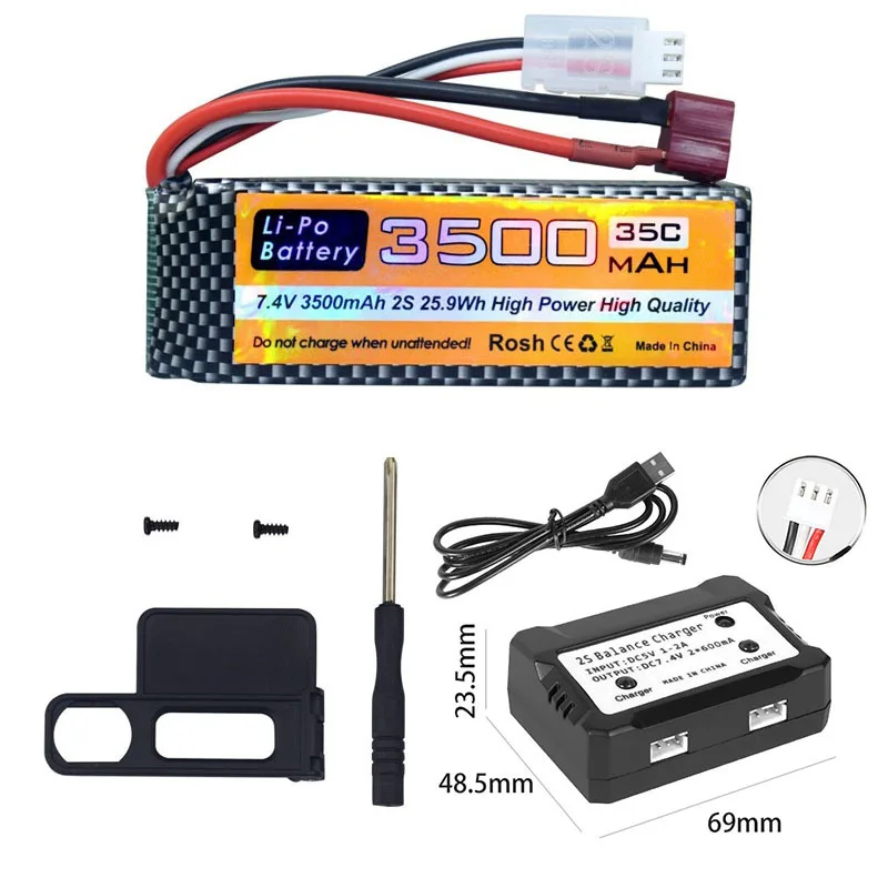 

7.4V Lipo Battery 35C 3500mAh With T For MJX Hyper Go H16P H16E H16GT H16BM H16PL 14301 14302 14209 14210 7.4V Battery+Charger