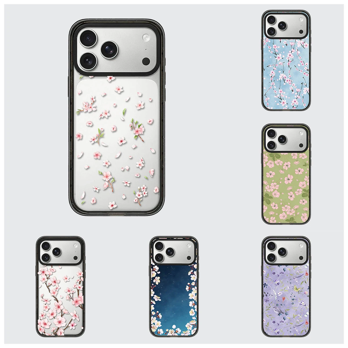 

Floating Flowers Pattern Impact Black Border Magnetic Cover for IPhone 12 13 14 15 16 17 Pro Max Case for IPhone 17 Air