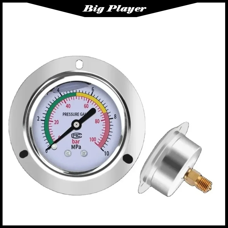 Edge Shock-Resistant Pressure Gauge, Liquid Oil Water Stainless Steel Air