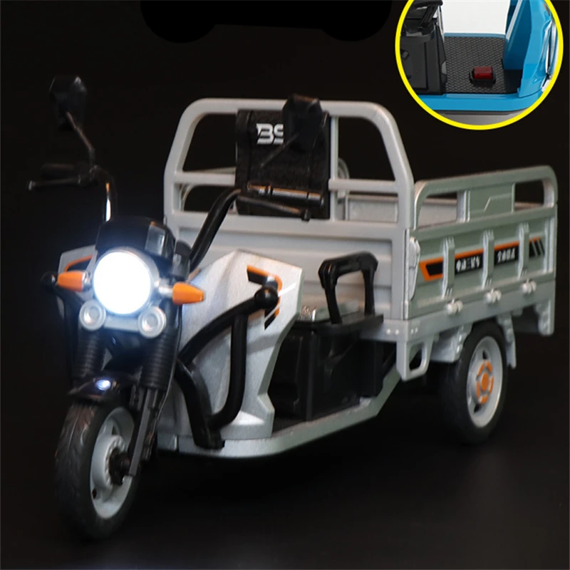 1:12 Sanbengzi Alloy Three Wheeler Motorcycle Model Diecasts Metal Toy Electric Tricycle Motorcycle Model Sound Light Kids Gifts