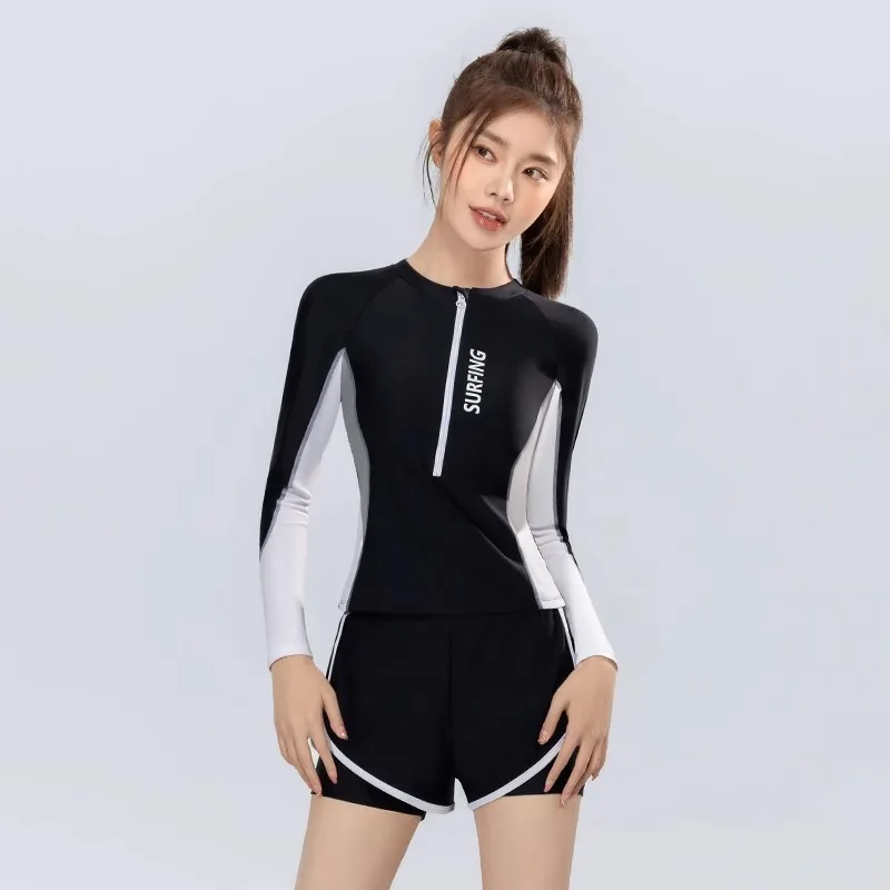 2024 New Fashion Women's Swimwear Clashing Color Split Swimsuit Professional Swimming Swimwear