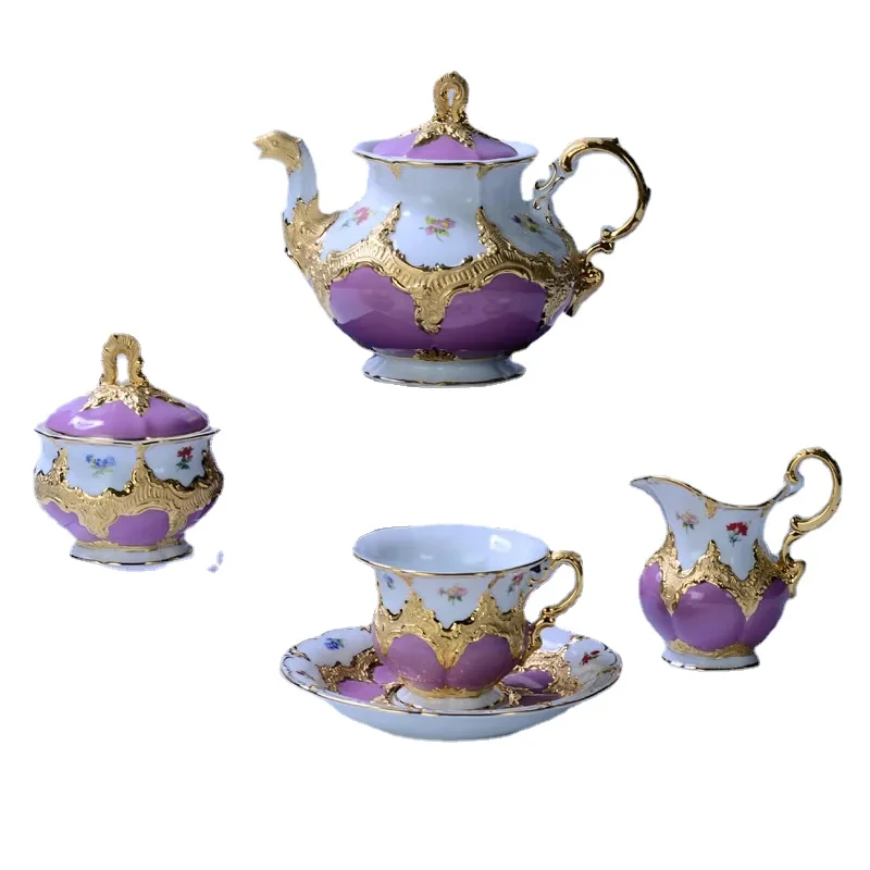 

European-Style Meijia Coffee Palace Relief Gold B- Form Pink Purple Tea Set Coffee Tea Cup Coffee Cup