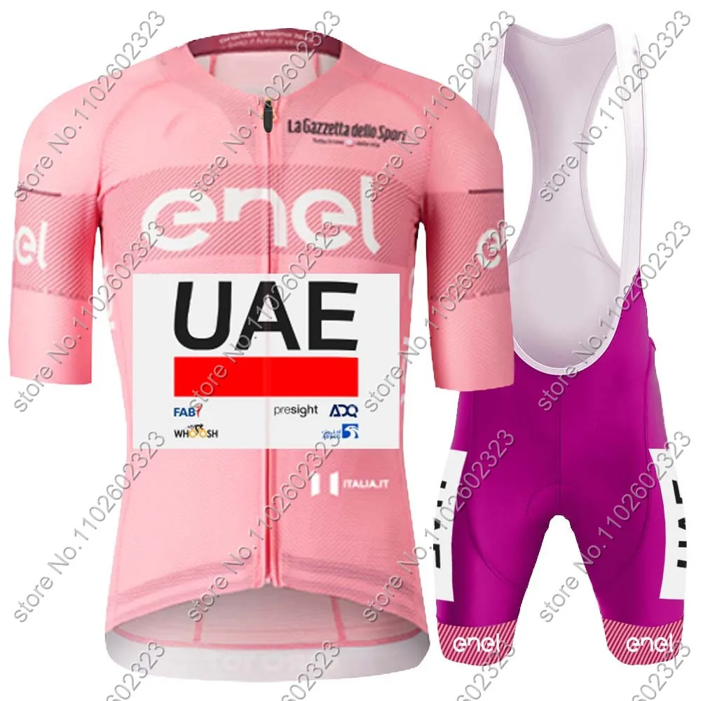 UAE Cycling Jersey 2024 Pink Set Short Sleeve Clothing Summer Road Bike Shirts Suit Bicycle Bib Shorts MTB Maillot