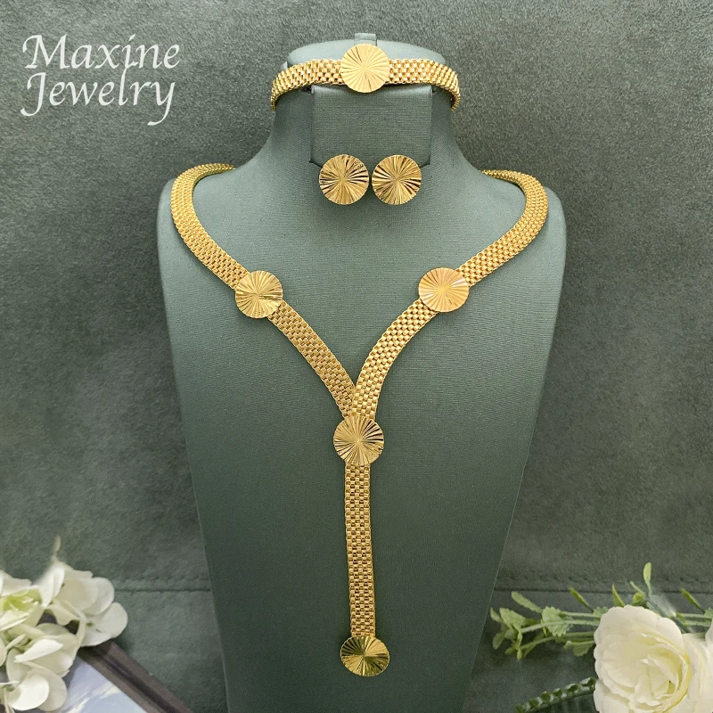 Luxuriöses klassisches goldenes Schmuckset für Frauen, italienisches Schmuckset, Braut, Hochzeit, Halskette, Ohrringe, Armband, afrikanische Partygeschenke