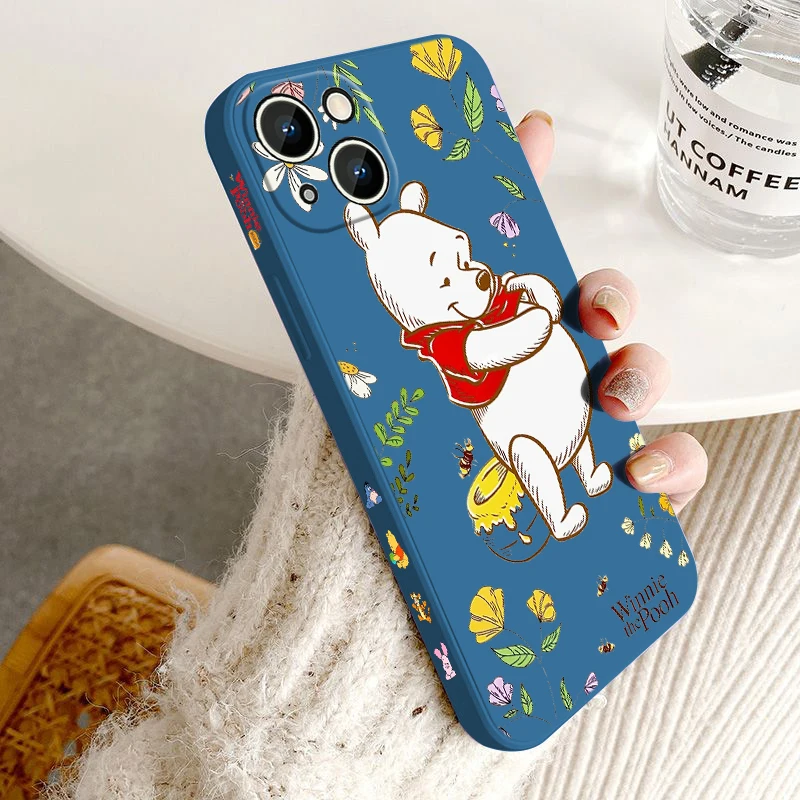 Disney Pooh Flowers per Apple iPhone 15 Ultra 14 13 12 11 XS XR X 8 7 Pro Max Plus Mini custodia per telefono con corda sinistra liquida