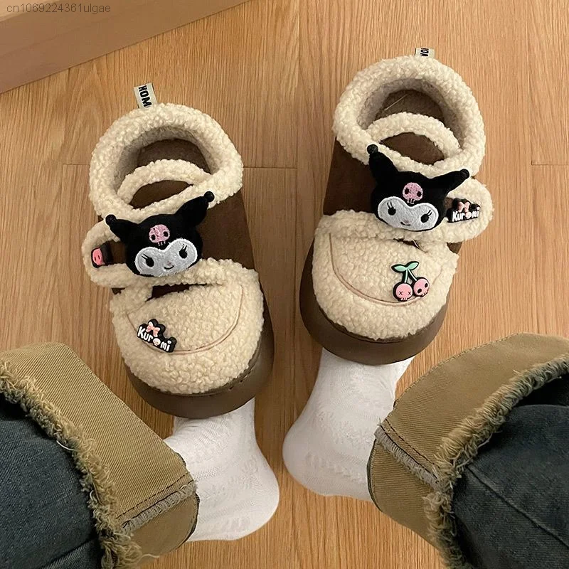 Sanrio Kuromi New Cotton Shoes Women Slippers Autumn Winter Outdoor Platform Shoe Student Versatile Lamb Plush Round Head Shoes