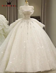 Exquisite Sequined Crystal Wedding Dresses 2024 Sweetheart Floor-Length Long Train Bridal Gowns Vestidos De Novia Custom H06X